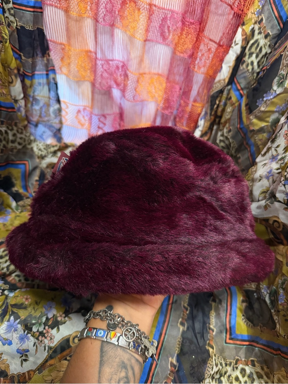 Lux Faux-Fur Bucket Hat in Deep Burgundy
